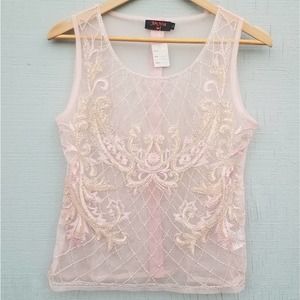 Balboa | Beaded Sequin Sheer Pink Tank Top